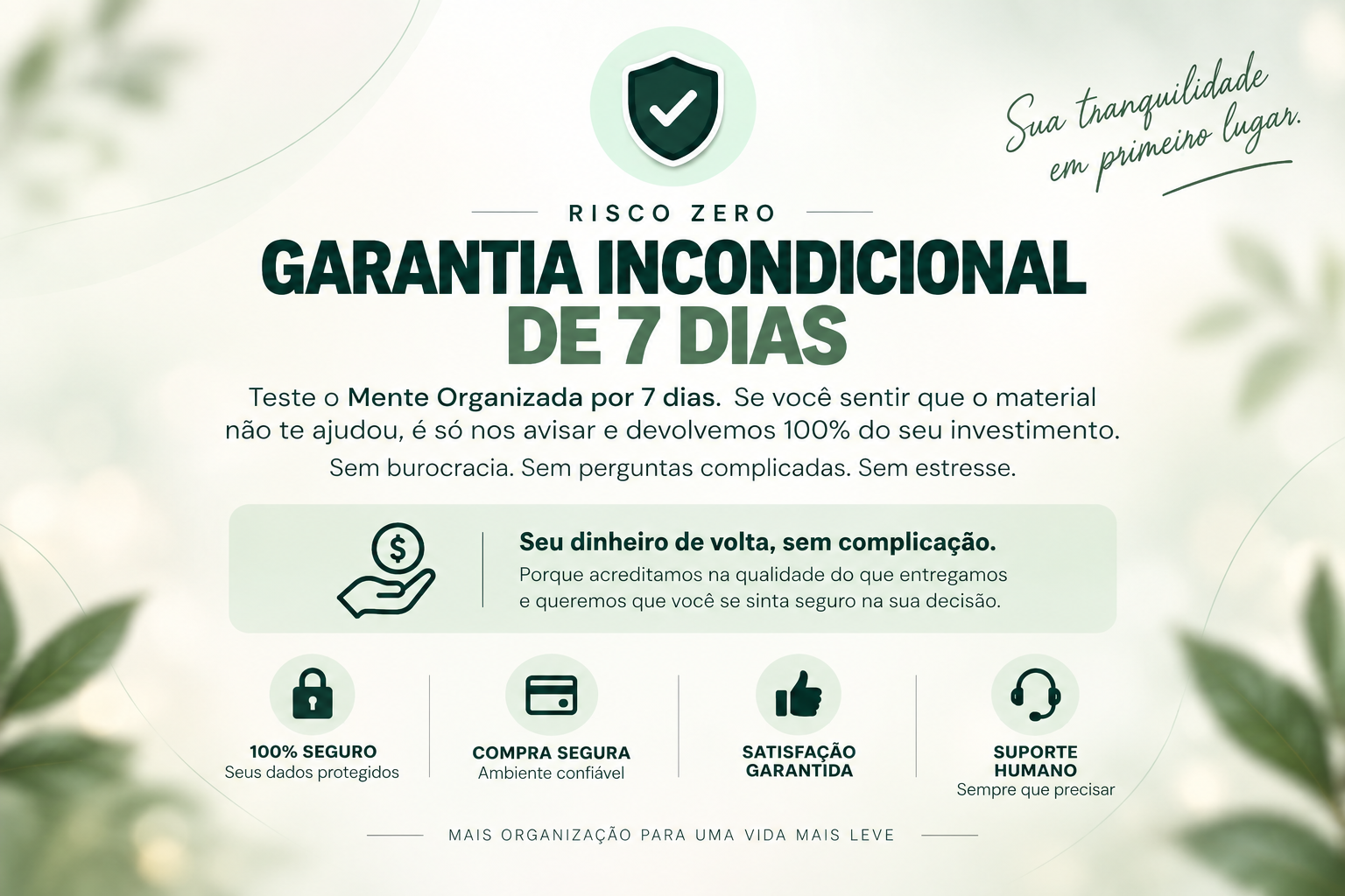 Garantia incondicional de 7 dias: risco zero e dinheiro de volta